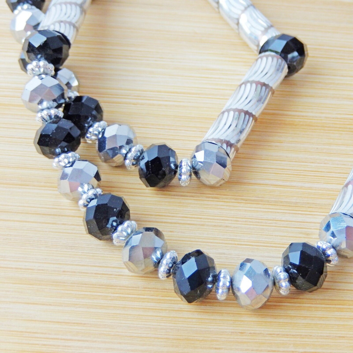 Virgen Mary Christ Pendant Praying Rosary Black And Silver Beads White Stones