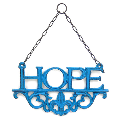 Cast Iron Hope Faith Love Wall Decor 3Pc Set Heart Cross Fleur De Lis Turquoise