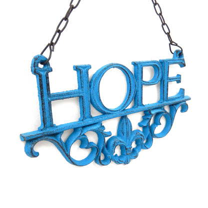 Cast Iron Hope Faith Love Wall Decor 3Pc Set Heart Cross Fleur De Lis Turquoise