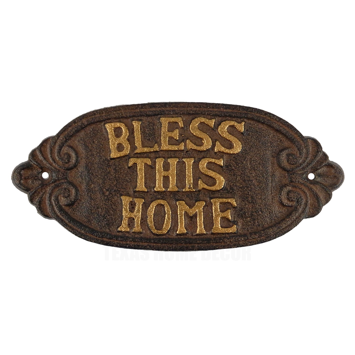 Cast Iron Bless This Home Wall Plaque Sign Rustic Brown Religious Home Decor 8 inch