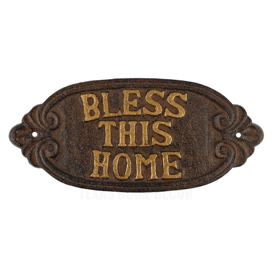 Cast Iron Bless This Home Wall Plaque Sign Rustic Brown Religious Home Decor 8 inch