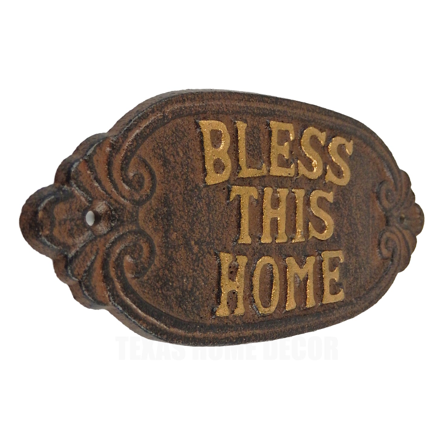 Cast Iron Bless This Home Wall Plaque Sign Rustic Brown Religious Home Decor 8 inch