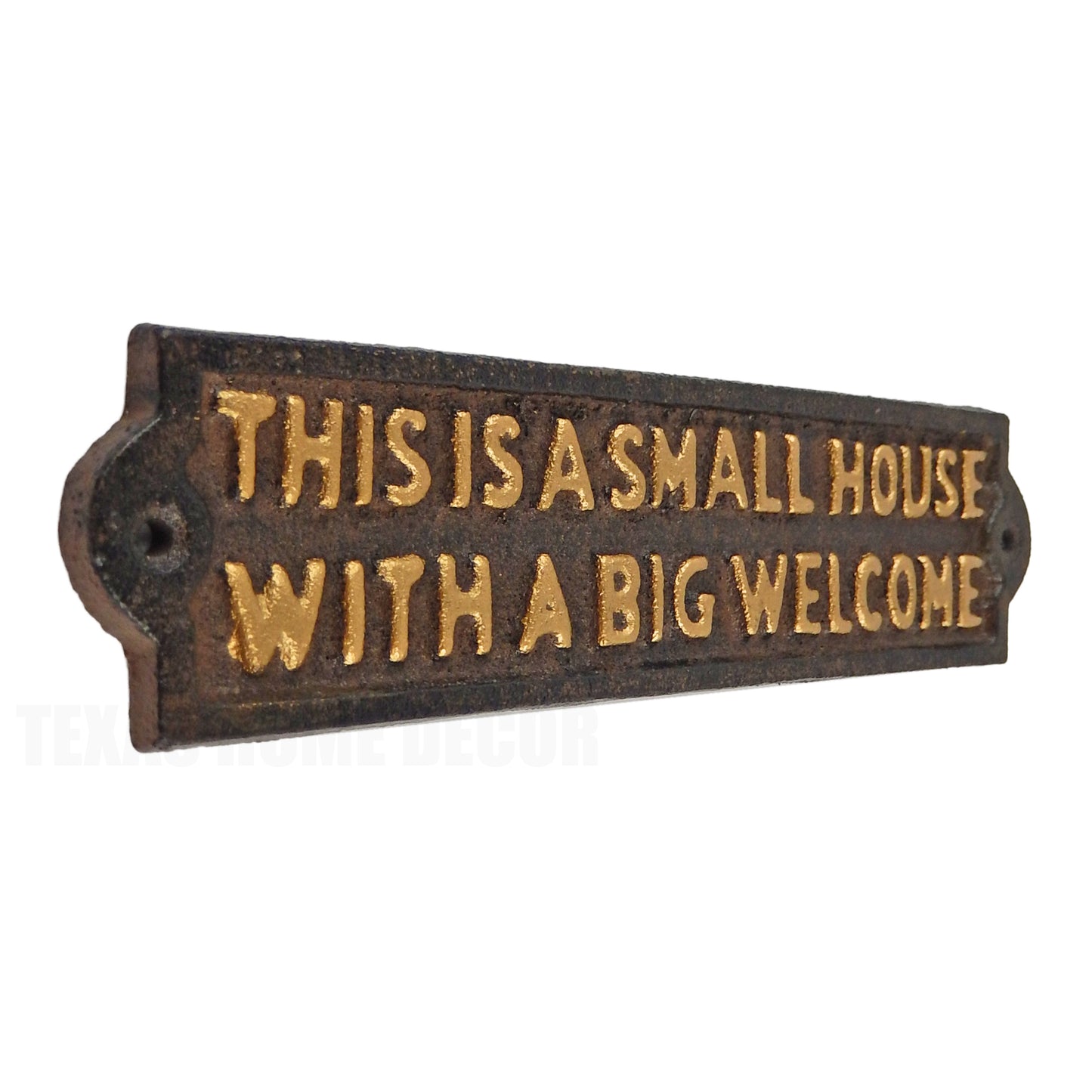 Cast Iron Small House Big Welcome Porch Wall Plaque Sign Rustic Brown 8.25 inch