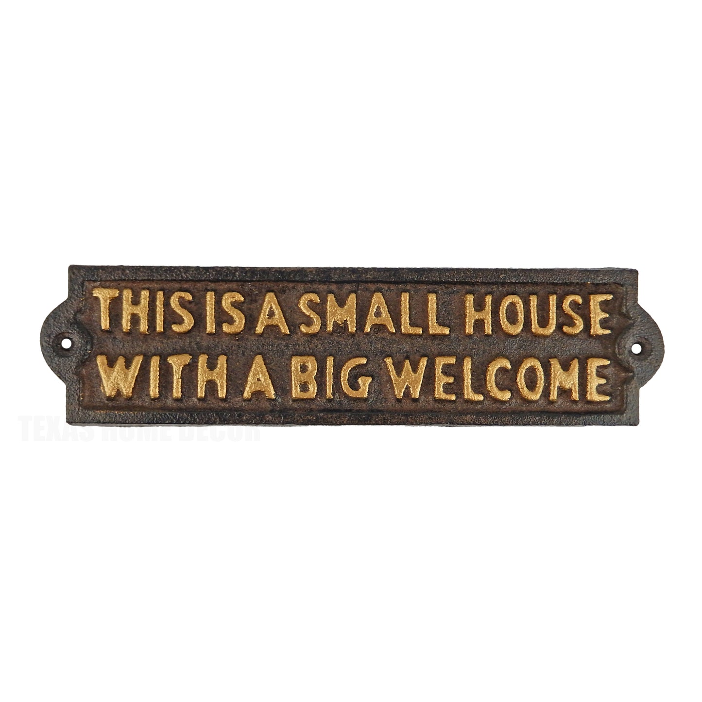 Cast Iron Small House Big Welcome Porch Wall Plaque Sign Rustic Brown 8.25 inch