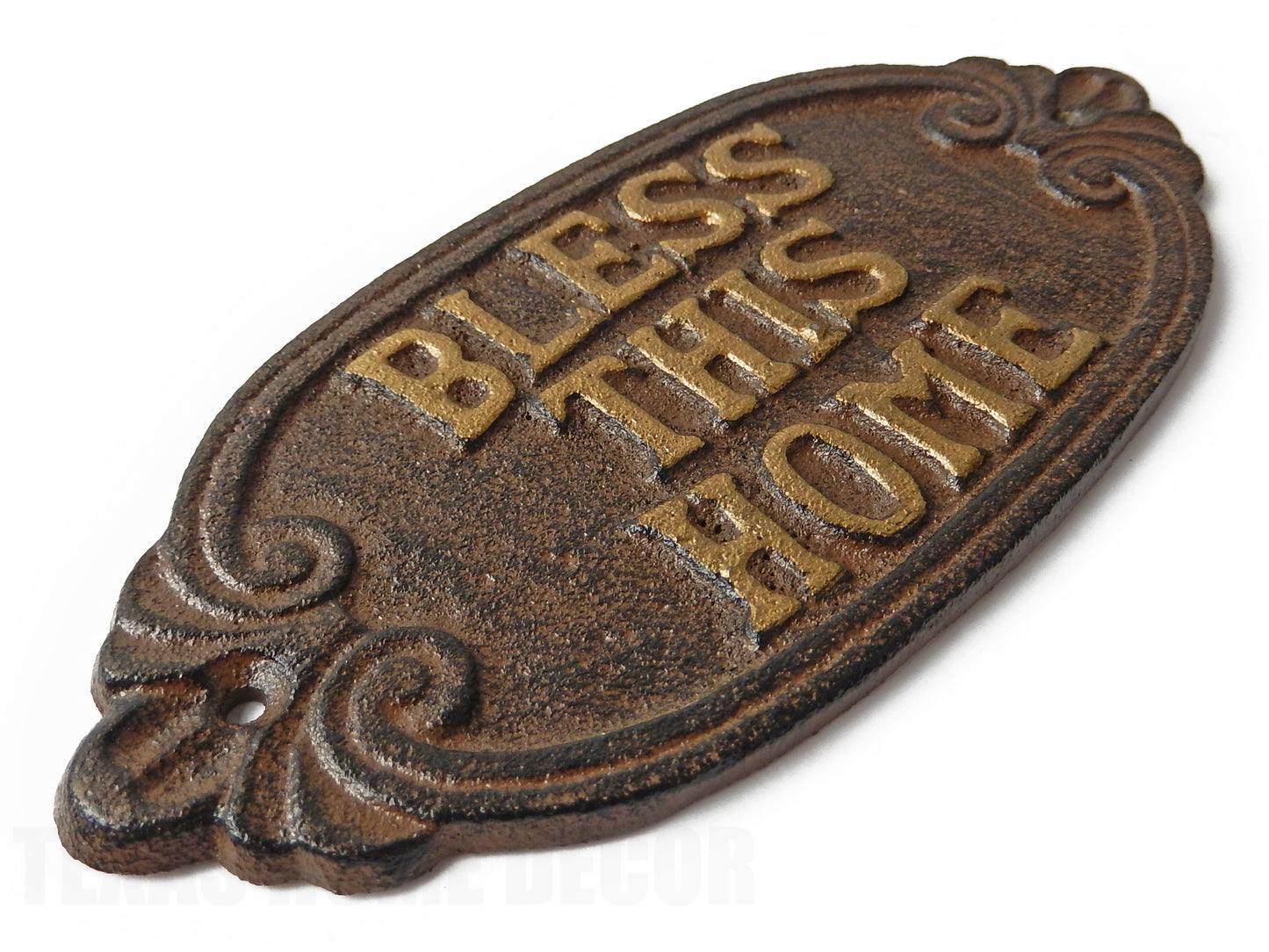 Cast Iron Bless This Home Wall Plaque Sign Rustic Brown Religious Home Decor 8 inch