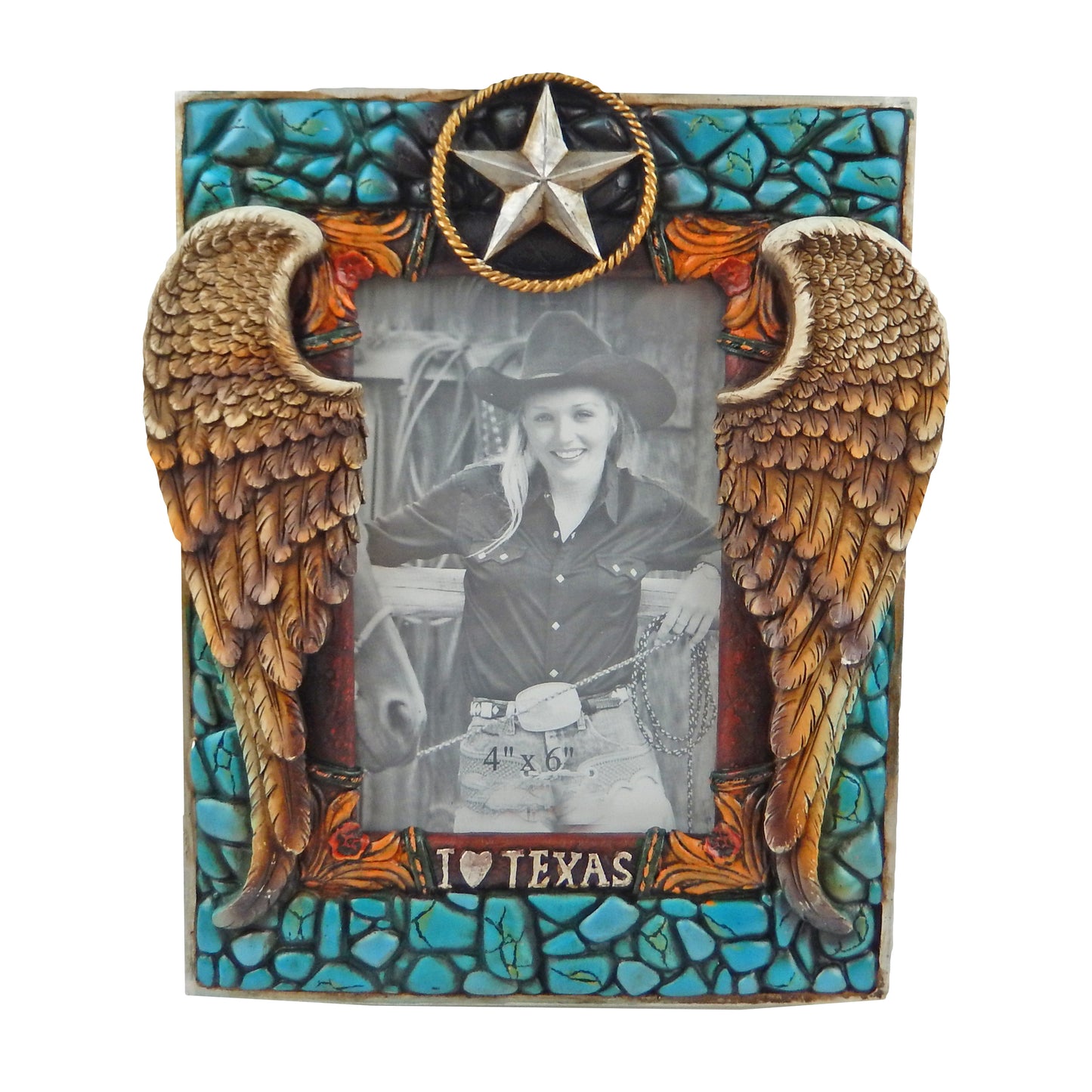 Rustic Western Angel Wings Turquoise Texas Star 4x6 inch Picture Photo Frame