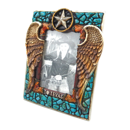 Rustic Western Angel Wings Turquoise Texas Star 4x6 inch Picture Photo Frame