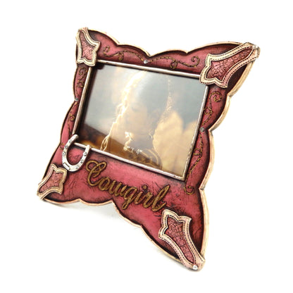 Pink Western Cowgirl 4 x 6 inch Picture Photo Frame Boots Horseshoe Rhinestones