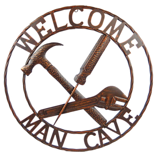 Metal Man Cave Welcome Wall Decor Wrench Hammer Screwdriver Mechanic Garage Brown 24 inch