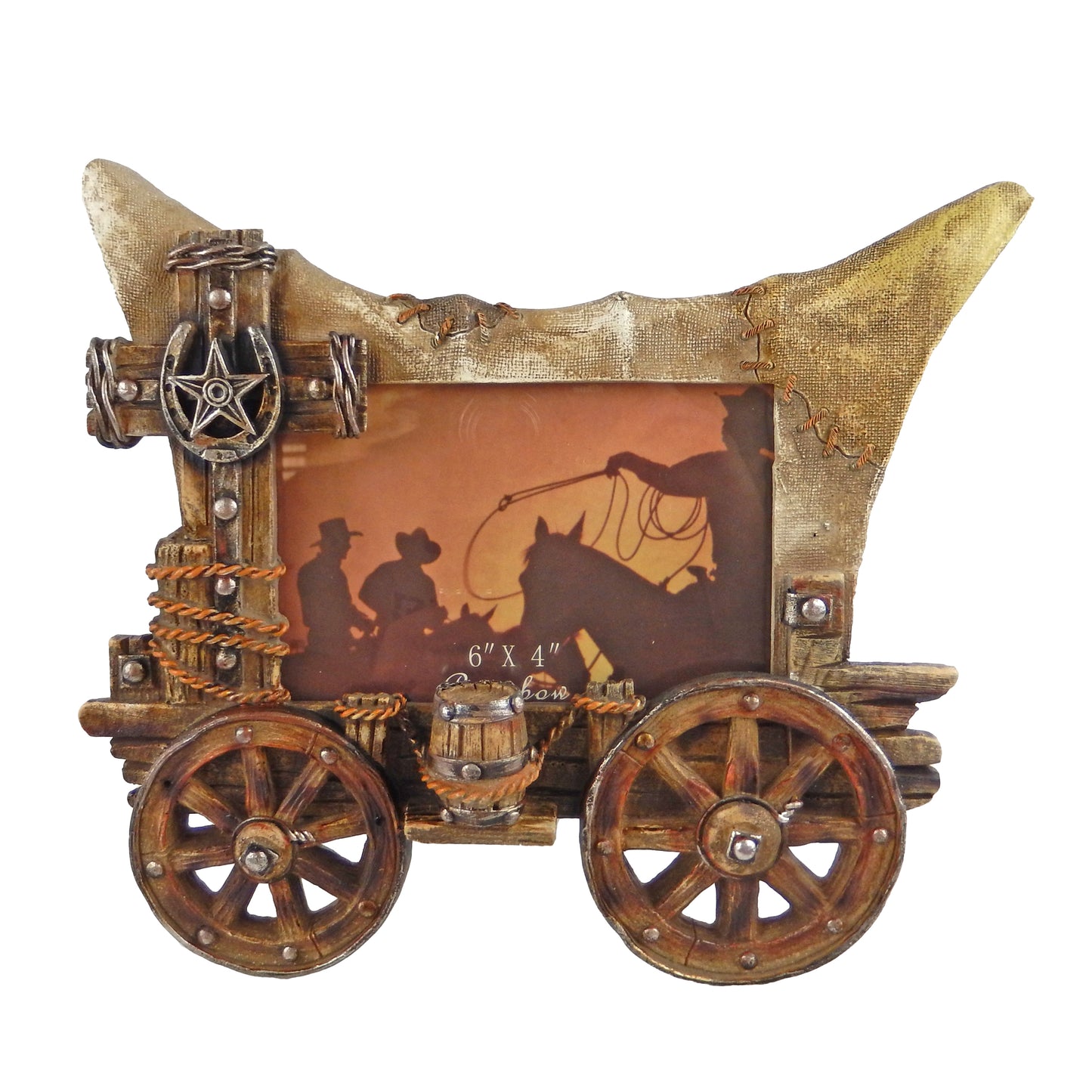 Rustic Western Barrell Wagon Wheel Cross 4 x 6  inch Picture Photo Frame