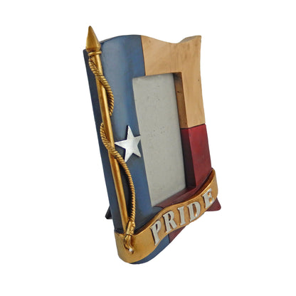 Texas Pride Flag Star Rustic Western 4 x 6 inch Picture Photo Frame Golden Pole