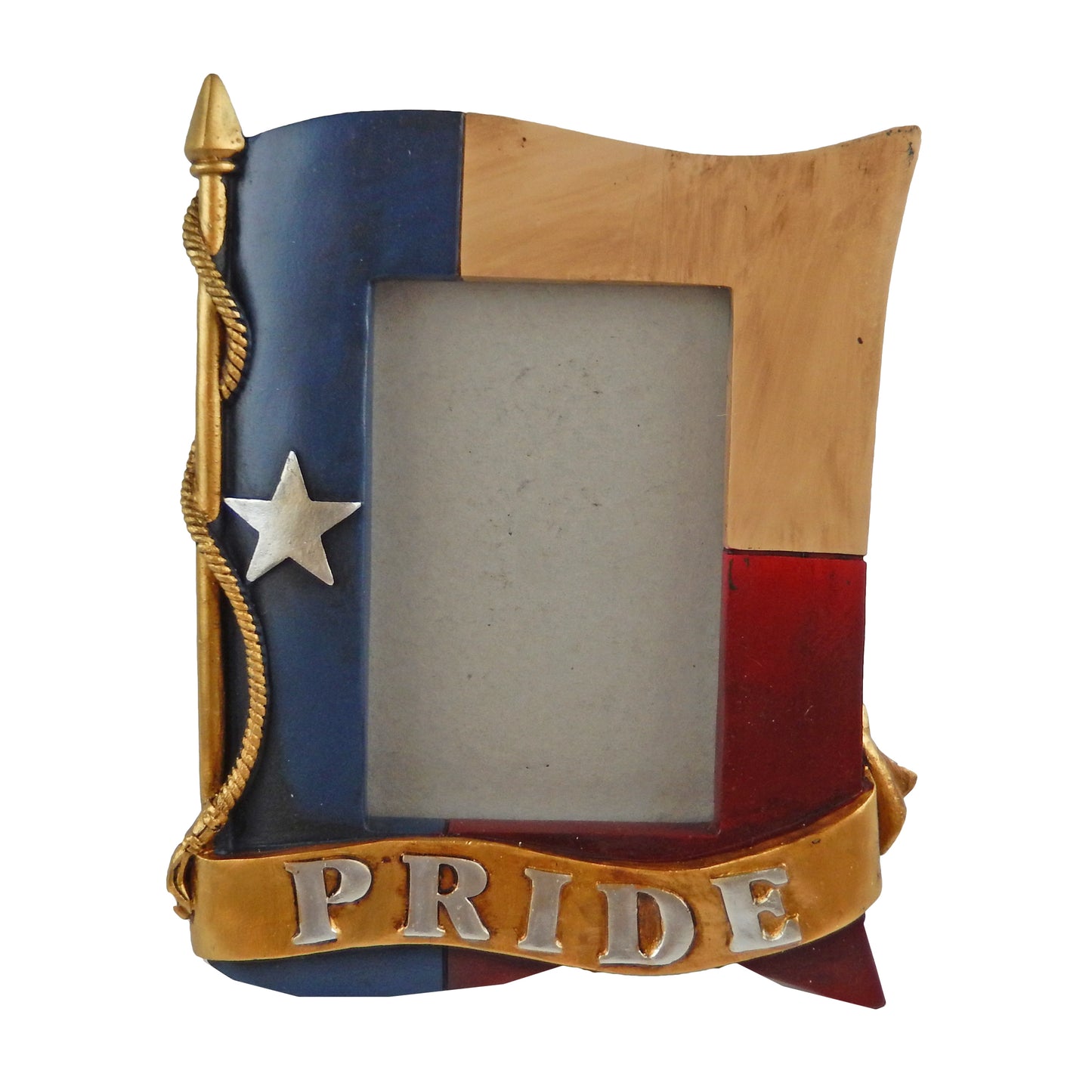 Texas Pride Flag Star Rustic Western 4 x 6 inch Picture Photo Frame Golden Pole