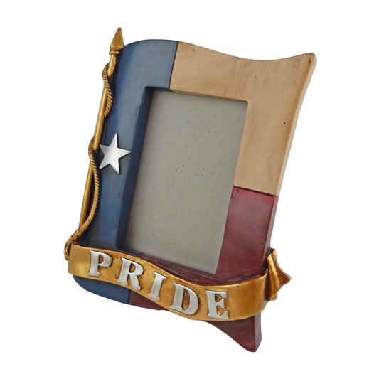 Texas Pride Flag Star Rustic Western 4 x 6 inch Picture Photo Frame Golden Pole