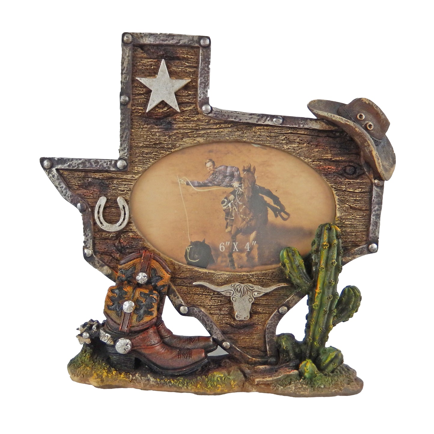 Texas Theme Map Picture Frame 4 x 6 inch Photo Boots Cactus Star Longhorn Boot