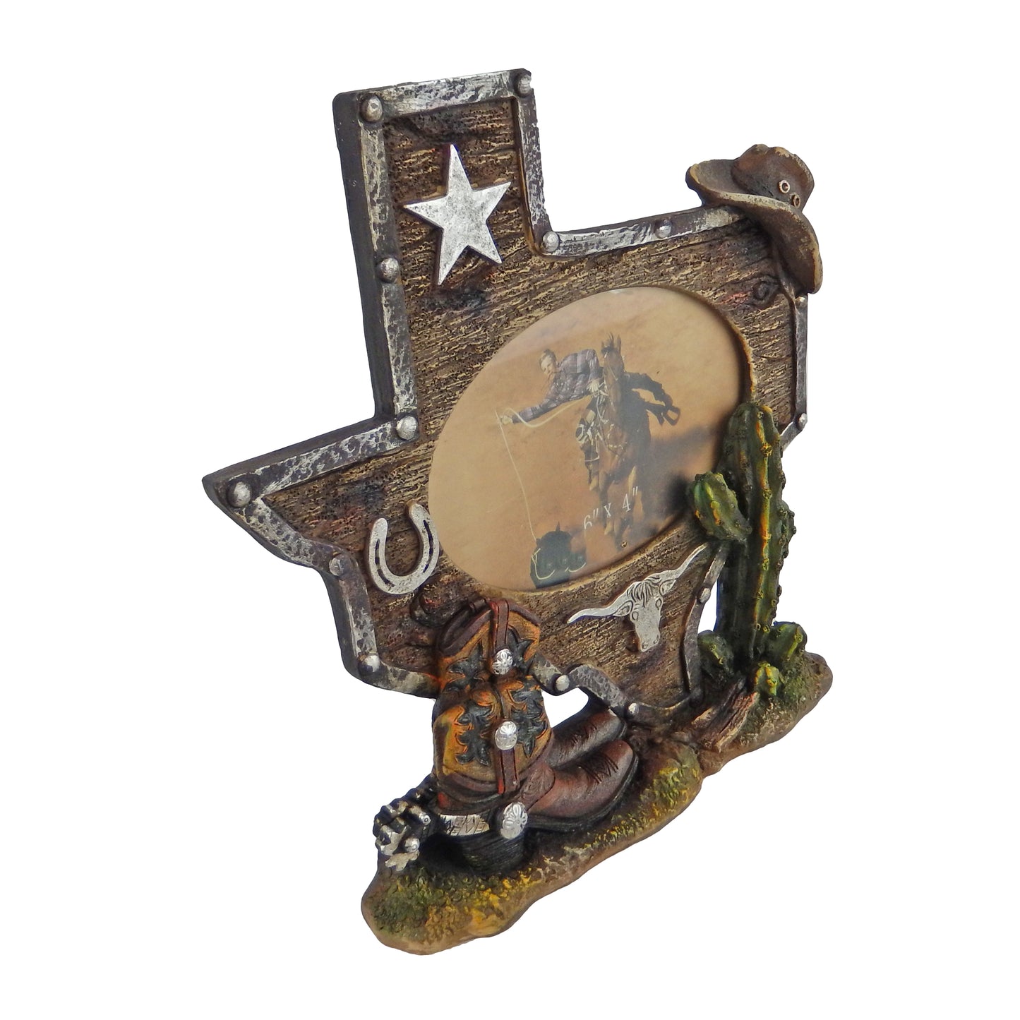 Texas Theme Map Picture Frame 4 x 6 inch Photo Boots Cactus Star Longhorn Boot