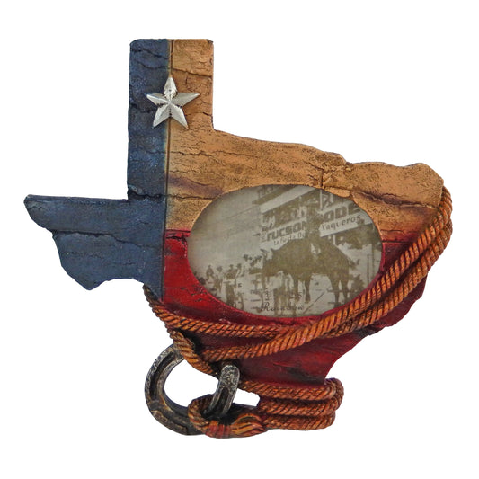 Small Texas Map Flag Rope Horseshoe 3.5 x 2.5 inch Oval Picture Photo Frame