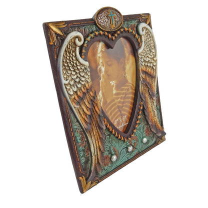 Western Heart Shaped Angel Wings Floral 4 x 6 inch Picture Photo Frame Turquoise