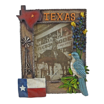 Texas Themed Bluebonnets Map Flag Windmill 4 x 6 inch Picture Photo Frame