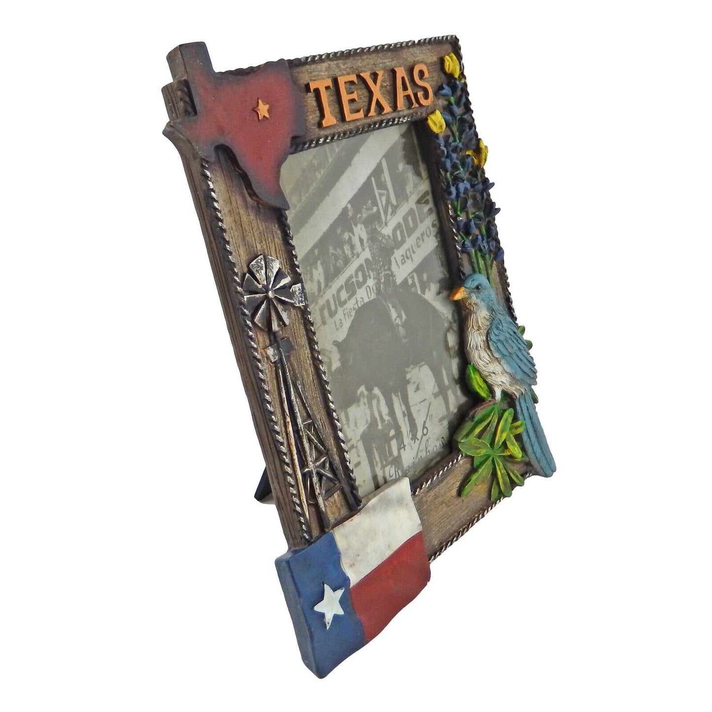 Texas Themed Bluebonnets Map Flag Windmill 4 x 6 inch Picture Photo Frame