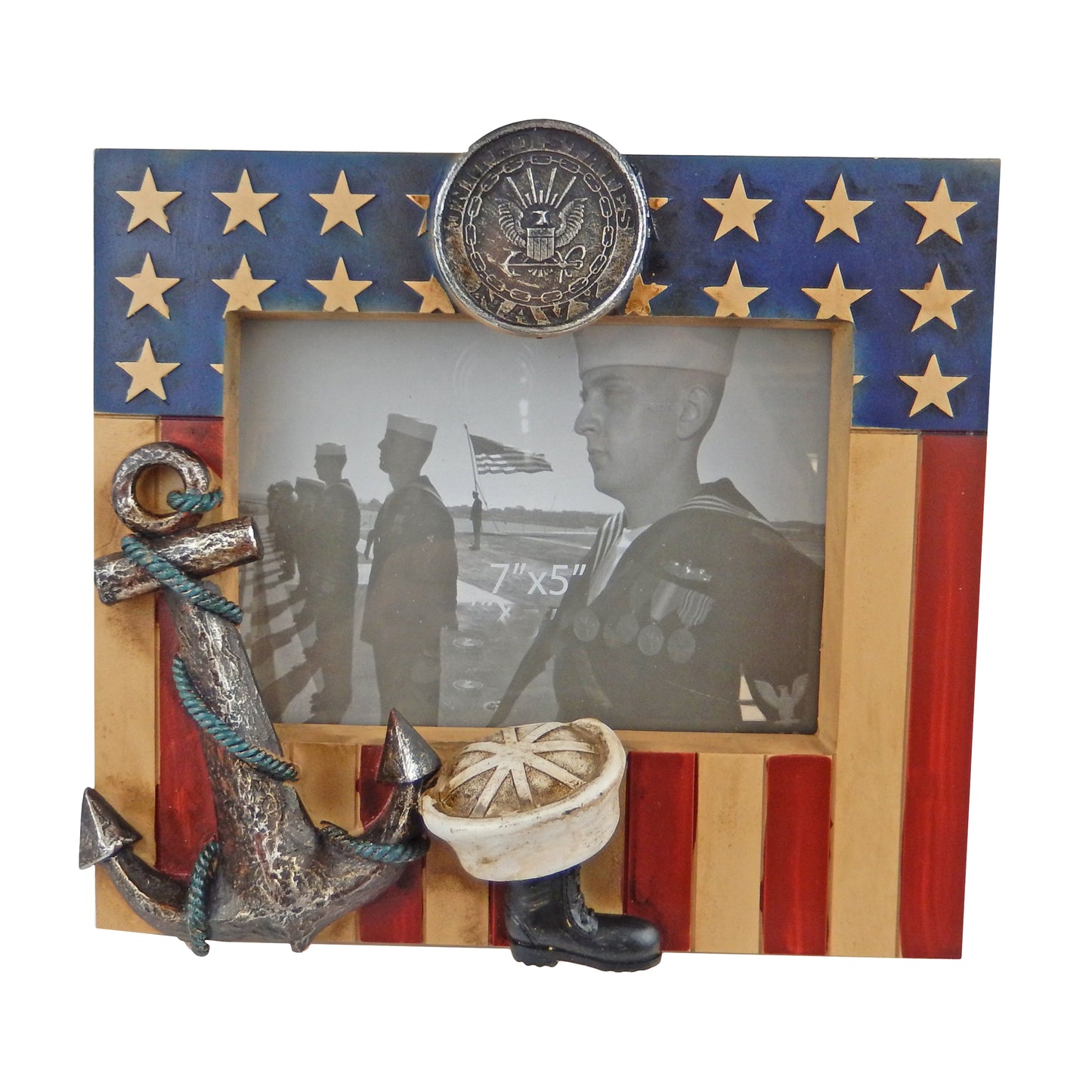 Rustic Navy Seal Anchor American Flag Military 5 x 7 inch Picture Photo Frame