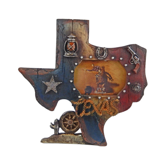 Small Texas Flag Map Picture Frame 3 x 2 inch Photo Star Pistol Wagon Wheel