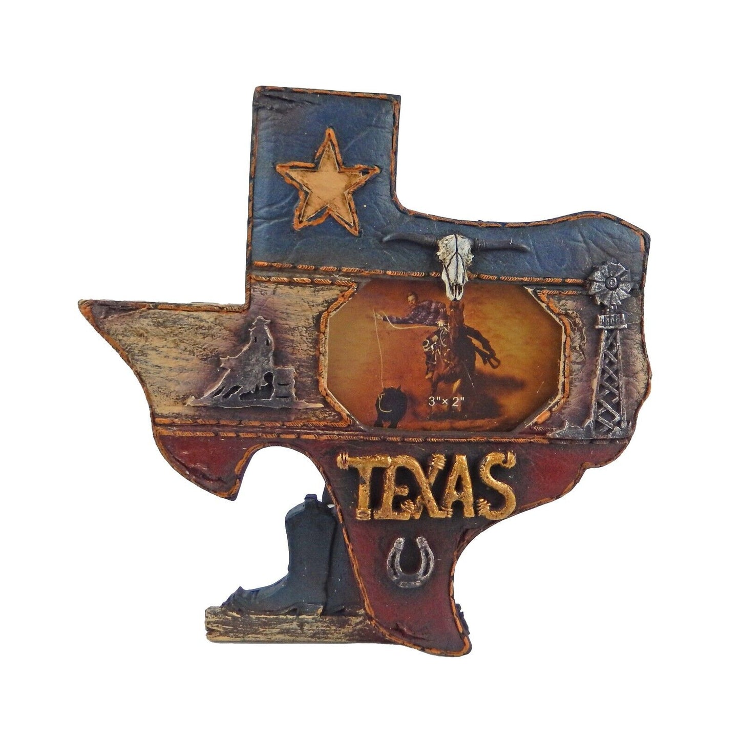 Small Texas Flag Map Picture Frame 3 x 2 inch Photo Star Windmill Longhorn Boot