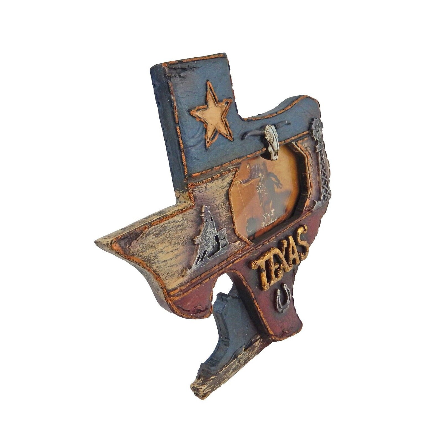 Small Texas Flag Map Picture Frame 3 x 2 inch Photo Star Windmill Longhorn Boot