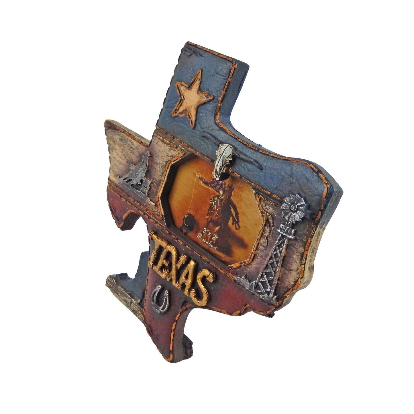 Small Texas Flag Map Picture Frame 3 x 2 inch Photo Star Windmill Longhorn Boot