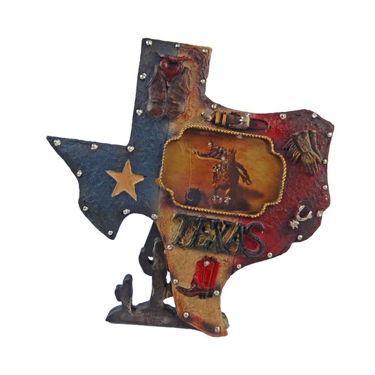 Small Texas Flag Map Picture Frame 3 x 2 inch Photo Star Boots Spurs Cactus