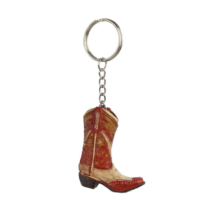 Tiny Cowboy Boot Keychain Key Ring Hand Painted Polyresin Western Floral Red