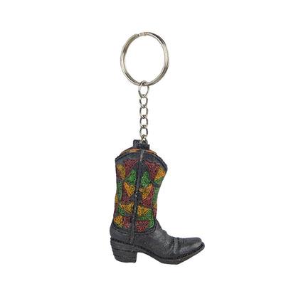 Tiny Cowboy Boot Keychain Key Ring Hand Painted Polyresin Western Style