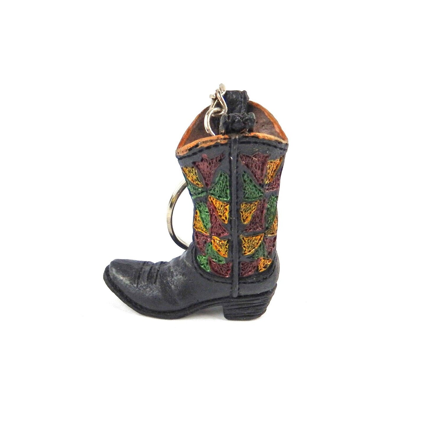 Tiny Cowboy Boot Keychain Key Ring Hand Painted Polyresin Western Style