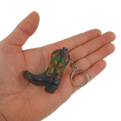 Tiny Cowboy Boot Keychain Key Ring Hand Painted Polyresin Western Style