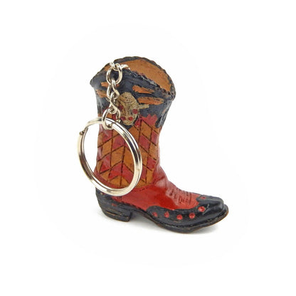 Tiny Cowboy Boot Keychain Key Ring Hand Painted Polyresin Western Style Red