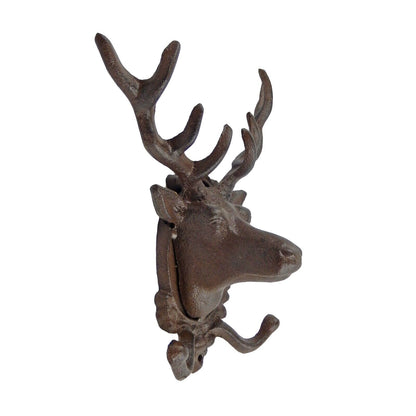 Cast Iron Deer Head Buck Double Wall Hook Rack Key Towel Coat Hat Hanger Brown