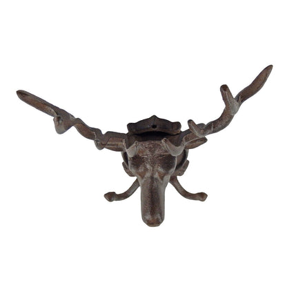 Cast Iron Deer Head Buck Double Wall Hook Rack Key Towel Coat Hat Hanger Brown