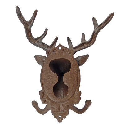 Cast Iron Deer Head Buck Double Wall Hook Rack Key Towel Coat Hat Hanger Brown