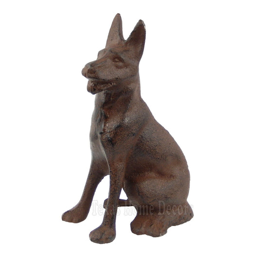 German Shepherd Dog Figurine Statue Cast Iron Rustic Brown Finish 6" Tall