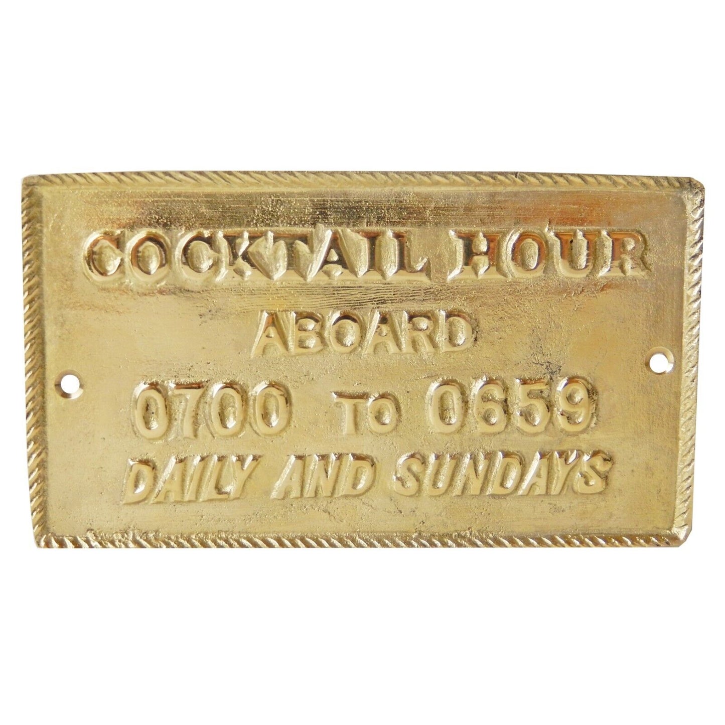 Cocktail Hour Aboard Wall Plaque Sign Polished Solid Brass Nautical Beach Decor