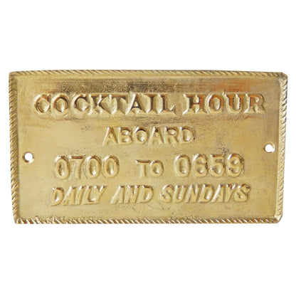 Cocktail Hour Aboard Wall Plaque Sign Polished Solid Brass Nautical Beach Decor