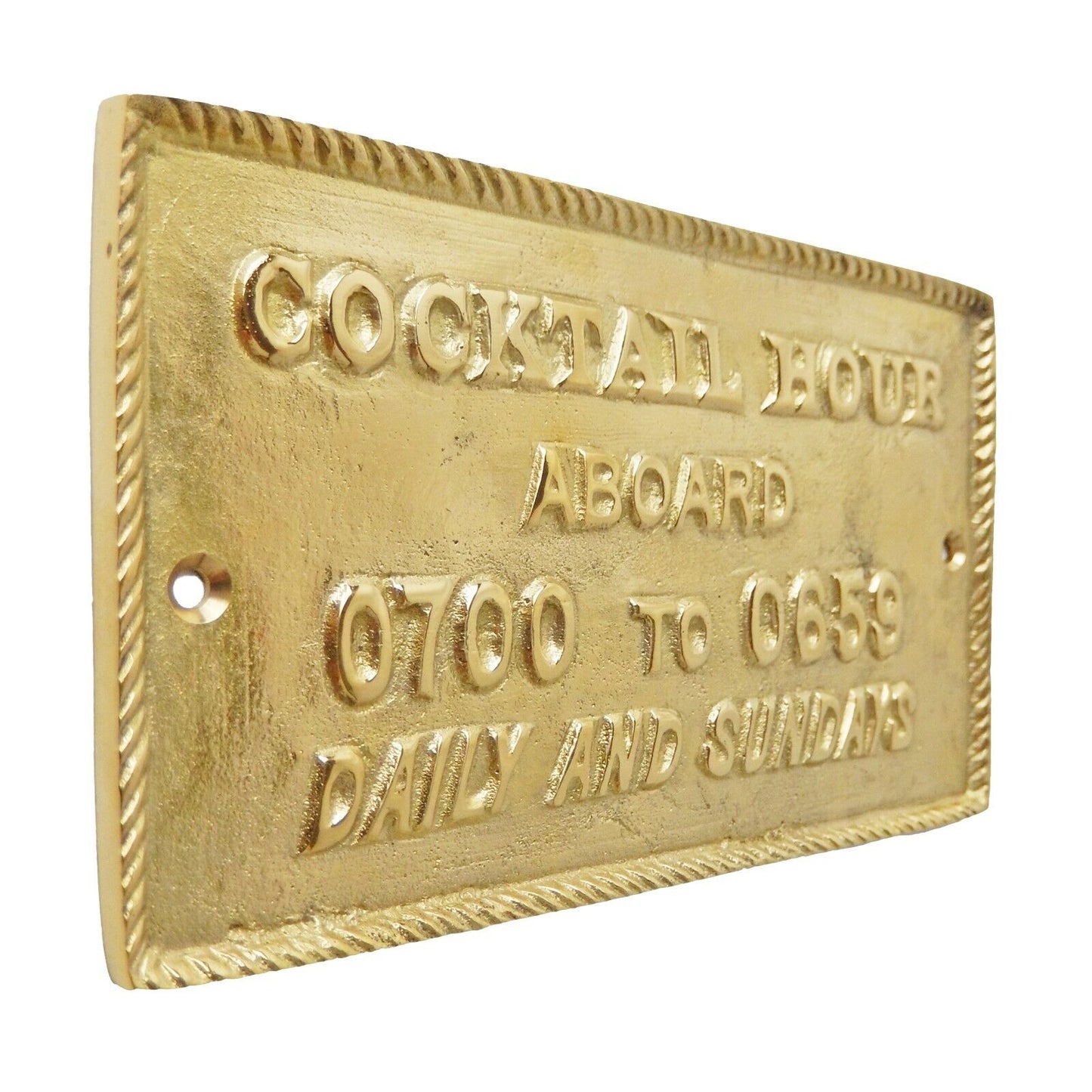 Cocktail Hour Aboard Wall Plaque Sign Polished Solid Brass Nautical Beach Decor