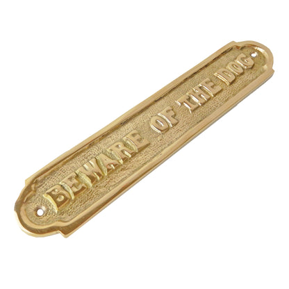 Beware of The Dog Solid Brass Sign Embossed Letters Screws Included 8 1/2"