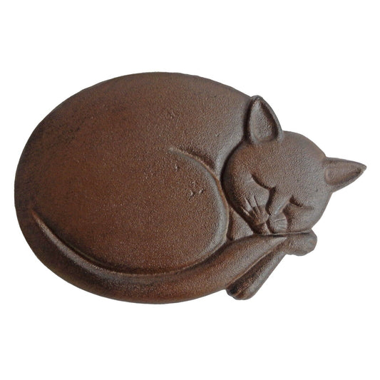 Cast Iron Cat Stepping Stone Garden Yard Flower Bed Decor Rustic Brown 11 inch