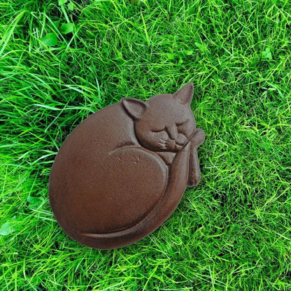Cast Iron Cat Stepping Stone Garden Yard Flower Bed Decor Rustic Brown 11 inch