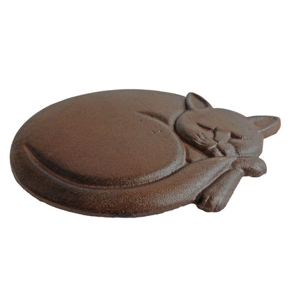 Cast Iron Cat Stepping Stone Garden Yard Flower Bed Decor Rustic Brown 11 inch