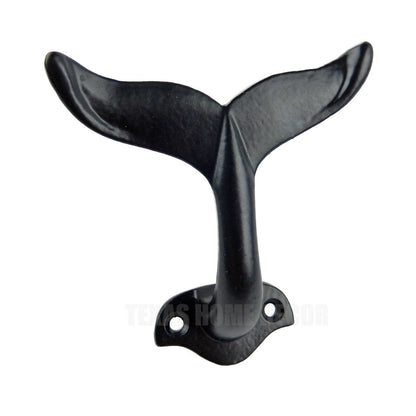 Whale Tail Wall Hook Cast Iron Nautical Coat Towel Hanger Black Powder Coated