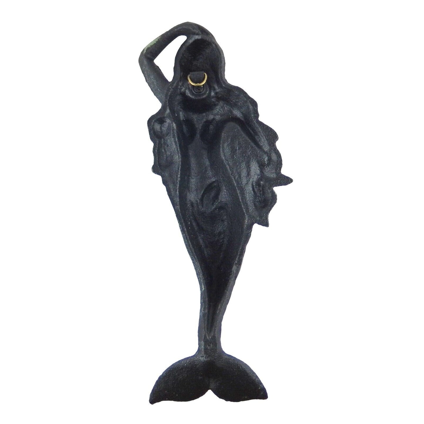 Cast Iron Mermaid Figure Wall Decor Nautical Bathroom Beach Antique Green 11 in