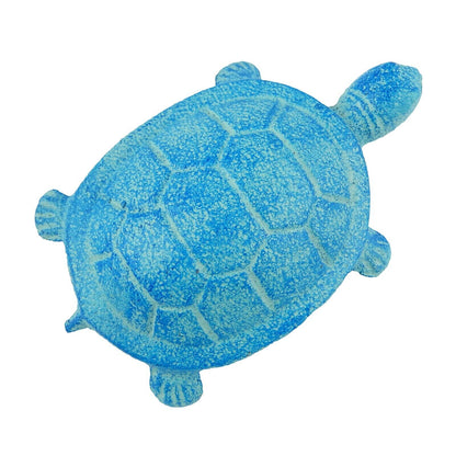 Cast Iron Turtle Figurine Antique Style Garden Pond Decor Sea Blue Finish 4.5 in