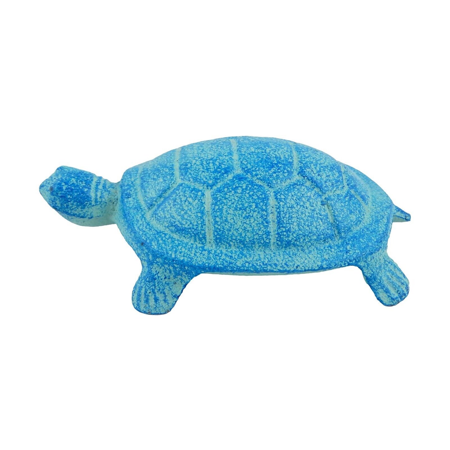 Cast Iron Turtle Figurine Antique Style Garden Pond Decor Sea Blue Finish 4.5 in