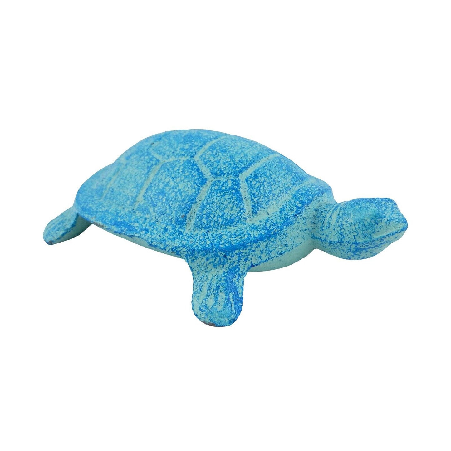 Cast Iron Turtle Figurine Antique Style Garden Pond Decor Sea Blue Finish 4.5 in